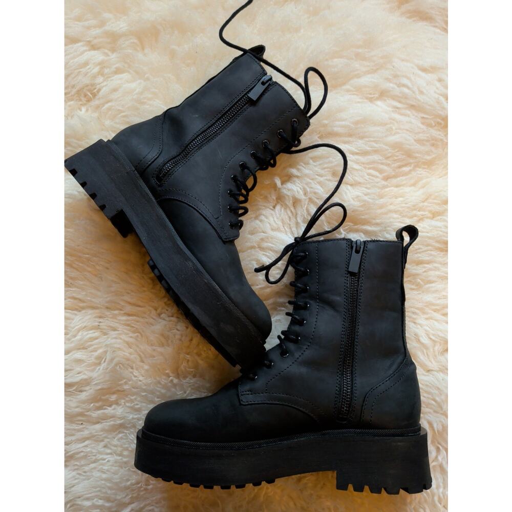 Thursday Boot Co. Quest Black Matte Leather Women's Boot Size 6.5 Combat Moto - Picture 3 of 15